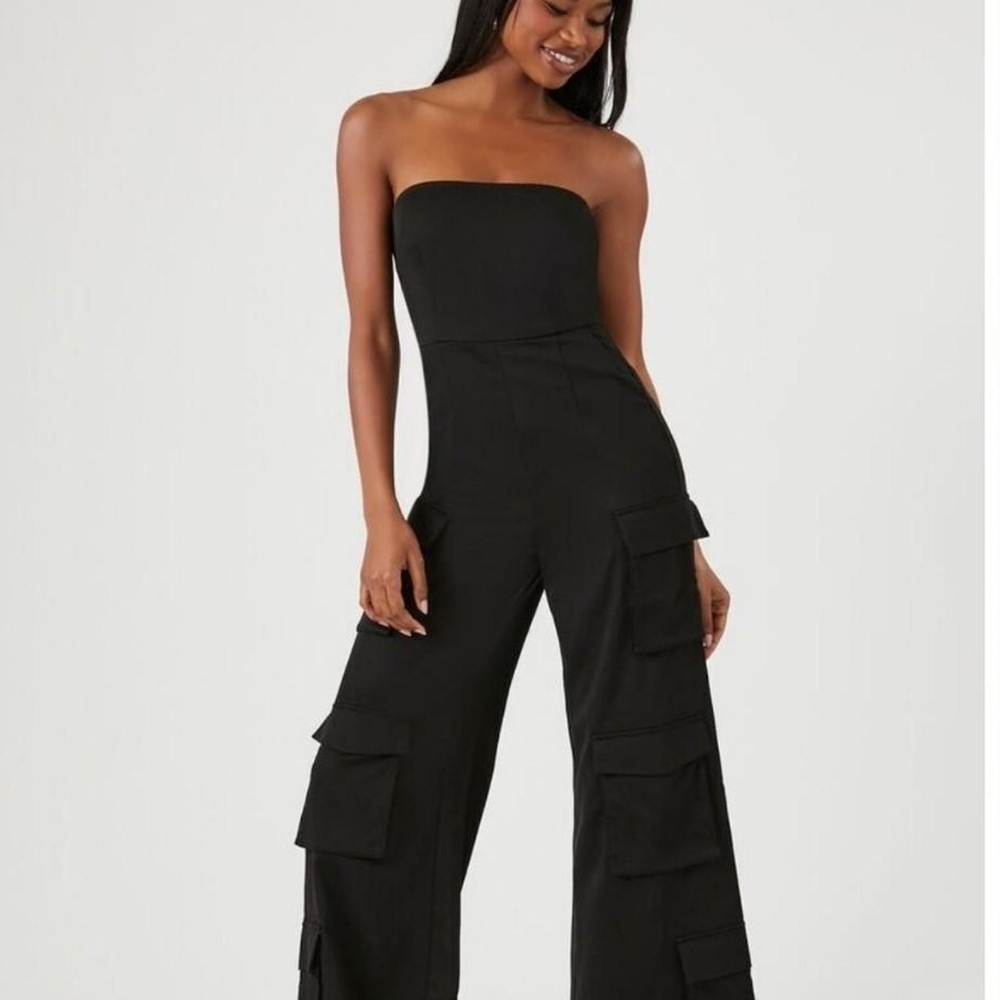 Satin Tube Wide-Leg Cargo Jumpsuit NWT sz S